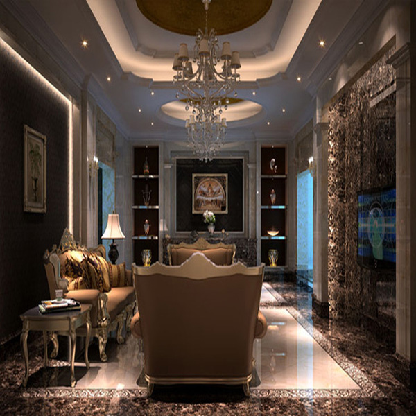 1xBET大理石瓷砖：深啡网KYP8015地面铺贴效果